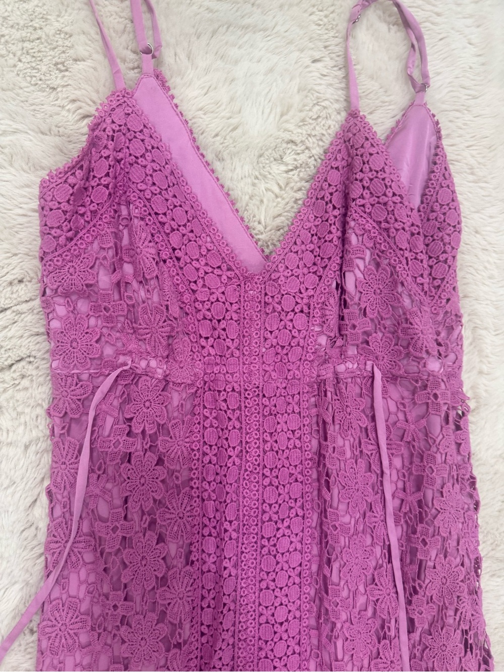 Meghan LA Pink Crochet Lace Slip Dress